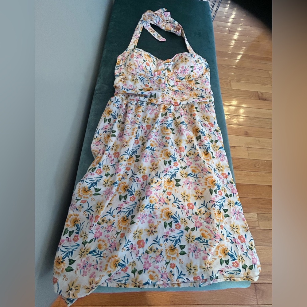 NWT As U Wish floral halter sundress. Built in bra. Size large junior.